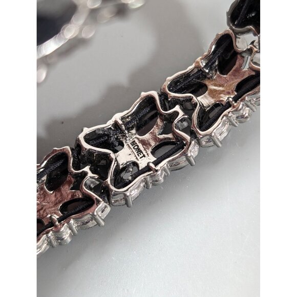 Monet Black Rhinestone Tennis Bracelet 7 in Stretch Silver Tone - Picture 4 of 7